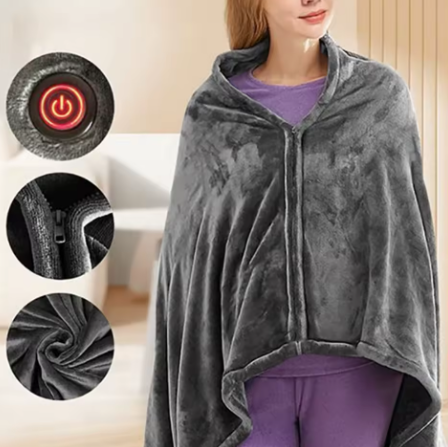 USB Electric Heated Blanket 3 Heating Levels Fleece Heated Blanket Wearable Heating Lap Blanket for Household and Office